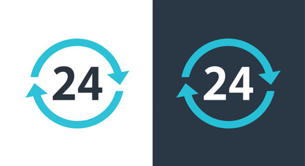 24 hour service icon with circular arrows for continuous availability and support