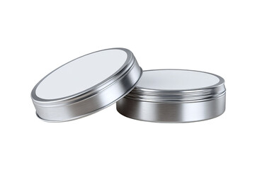 Two Open Metal Tins with Lids container isolated on a transparent background in PNG format.