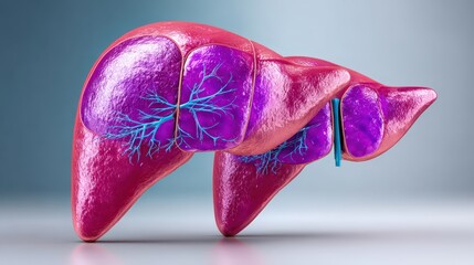 Colorful Anatomical Model of Human Liver with Vascular System Details