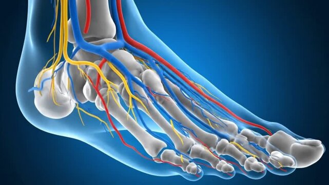 Foot Anatomy Detailed Medical Visualization Bones Veins Nerves and Arteries Podiatry Health Education for Doctors and