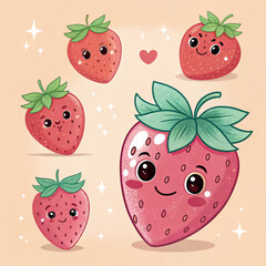 set of happy cartoon strawberry