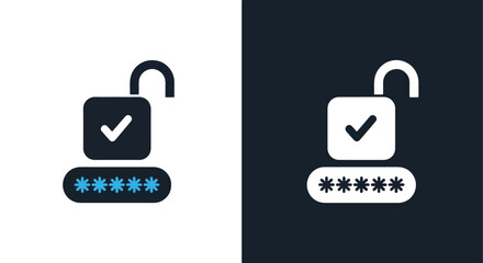 Modern security icon open padlock with password input and checkmark for digital access