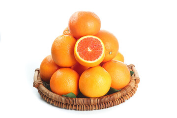 Fresh Gannan Blood Oranges in Wicker Basket White Background