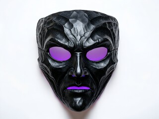 Intriguing Obsidian Mask with Purple Glow An Isolated Studio Shot on White