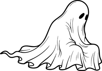 Whimsical cartoon ghost character with flowing fabric and simple black eyes, perfect for Halloween and spooky fun designs