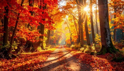 Autumnal forest path bathed in sunlight (5)