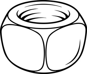 Simple, clean line art illustration of a hexagonal nut, a fundamental mechanical fastener for construction and engineering projects.