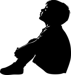 Young child silhouetted looking upwards, contemplating dreams and future possibilities with innocent wonder and hope