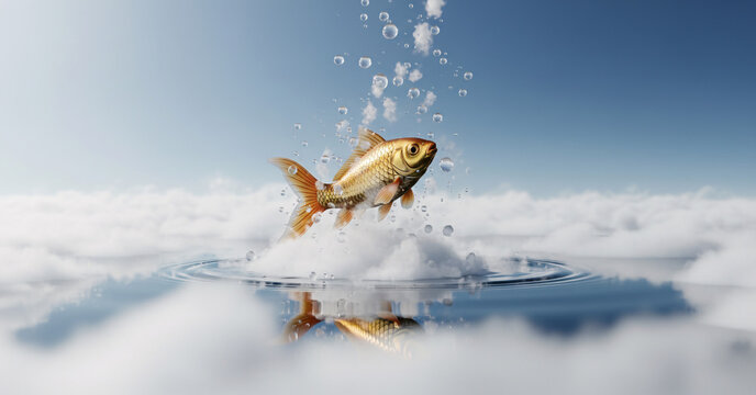 Goldfish jumping from a cloud sea
