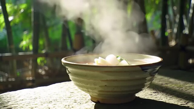 Steaming bowl of soup