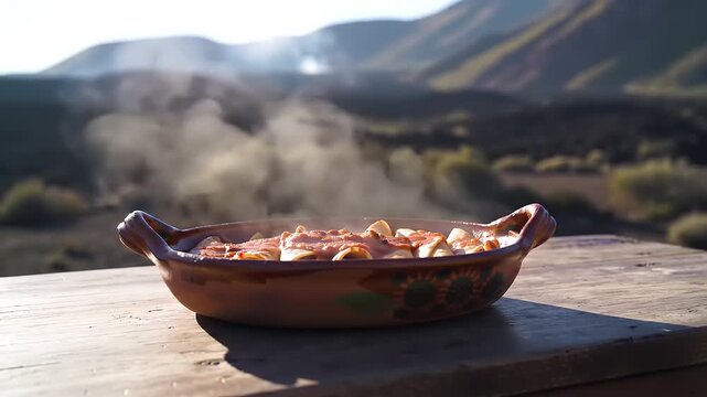Steaming food outdoor setting