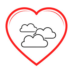 Red heart outline with three clouds icon on white background Keywords: heart, love, clouds