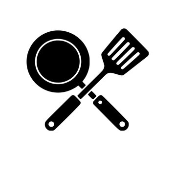 black pan and spatula kitchen tools clip art preview