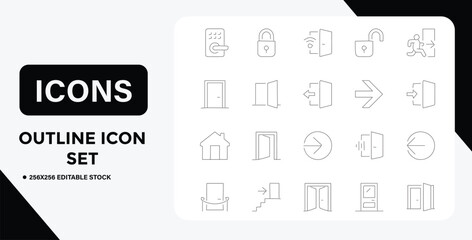 Fototapeta premium Outline Icon Set Featuring Doors Locks and Entry and Exit Symbols