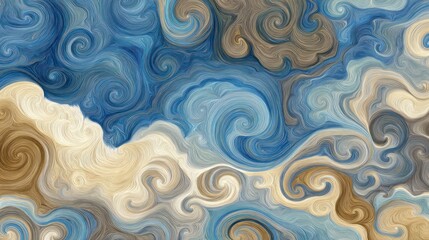 An abstract image featuring swirling patterns in shades of blue, brown, and beige, resembling fluid movement or a marbled texture. The colors blend seamlessly, creating a sense of depth and movement