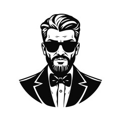Man portrait illustration, stylish male character, cool guy design, hipster fashion artwork, modern hairstyle symbol with sunglasses