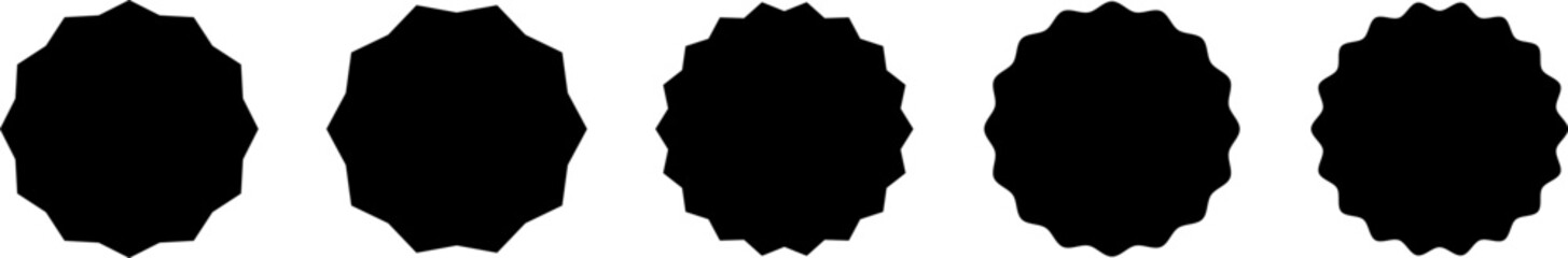 Black round badge set with scalloped edges for labels stickers discount tags and promotional design