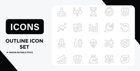 Outline Icon Set Business Growth and Process Management in Minimalist Style