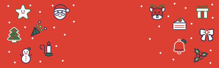 クリスマスと冬のアイコンバナー　サンタ　トナカイ　雪　プレゼント