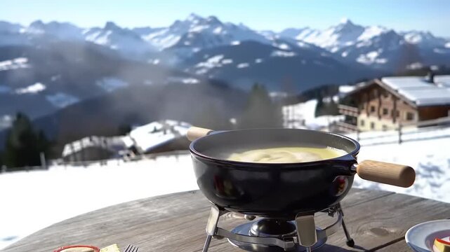 Alpine fondue outdoor setting