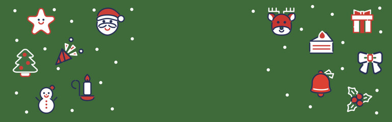 クリスマスと冬のアイコンバナー　サンタ　トナカイ　雪　プレゼント
