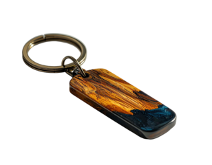 Rectangular wooden keychain with resin