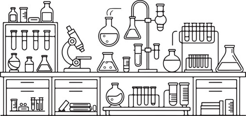 Outline Science Laboratory Equipment Line Art Illustration