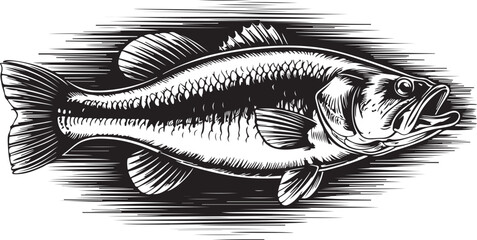 Vintage Fish engraving outline vector art illustration design, Fish silhouette, hand drawn, line art fish design
