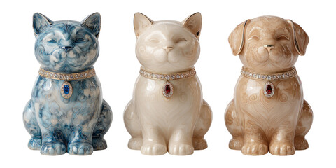 Charming Ceramic Animals with Decorative Collars in Isolated Background