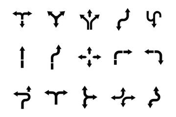 Arrow icon set vector on white background. direction, navigation, sign, symbol, curve, point, choice, way, forward, backward, left, right, up, down, symbol.