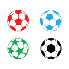 Football icon set vector on white background.  sport, game, play, kick, goal, team, tournament, match, competition, red, blue, green, black, symbol.