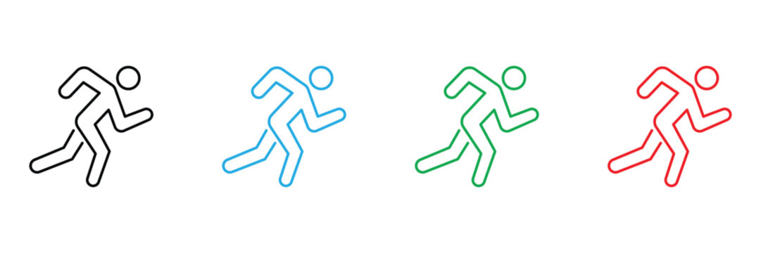 Running man icon set vector on white background. sport, exercise, fitness, athlete, person, human, symbol, line, black, blue, green, red, symbol.