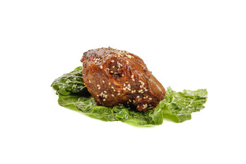 Roasted Rabbit Head with Sesame Seeds and Lettuce - Traditional Spicy Marinated Meat Dish
