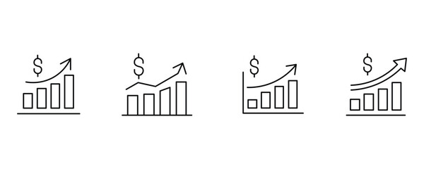 Graph financial icon set vector on white background. growth, dollar, sign, money, business, finance, investment, market, economy, statistic, symbol.