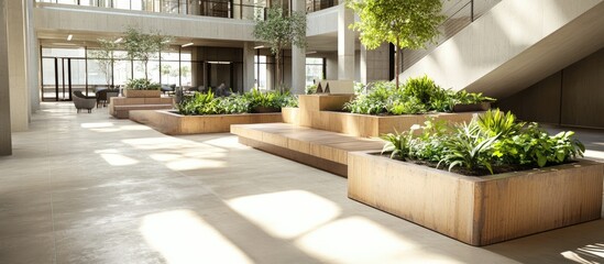 Modern Office Atrium, Lush Greenery, Light-Filled Space