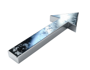 Metallic arrow, upwards, with earth-like imagery