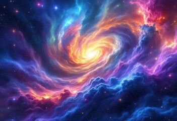 Fototapeta premium A vibrant nebula swirls with swirling colors of fire and ice, a spectacle of cosmic clouds and starry expanse.