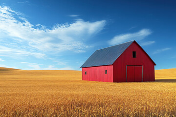 Obraz premium Red barn in wheat field.