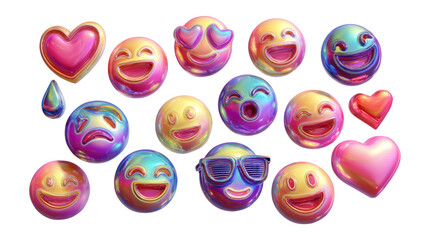 Colorful Collection of Isolated 3D Emoji Illustrations on Transparent Background