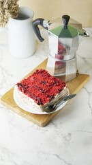 red velvet cake and coffee