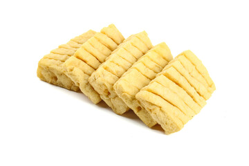 Fresh Sliced Tofu Pieces on White Background - Vegetarian Protein Food Ingredient