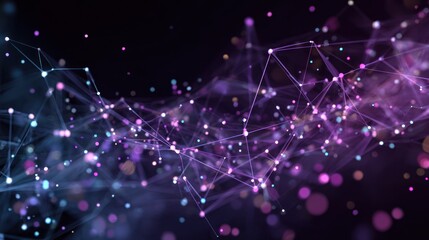 Abstract network with glowing points connected by lines in shades of purple and blue