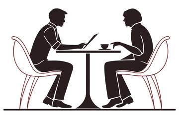 Business meeting illustration: two people meeting over coffee | editable svg