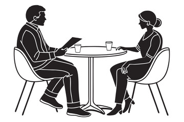 Meeting illustration: business people at table vector graphic | editable svg