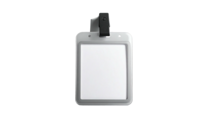 Gray plastic ID badge holder with blank white ID card