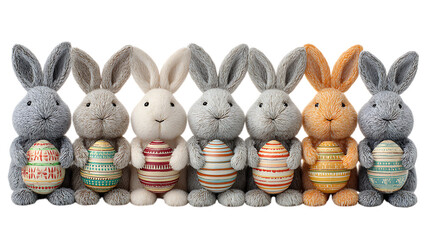 easter bunny in a row isolated on white background