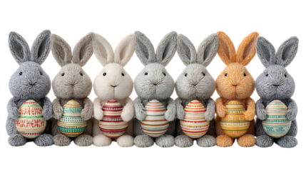 easter bunny in a row isolated on white background