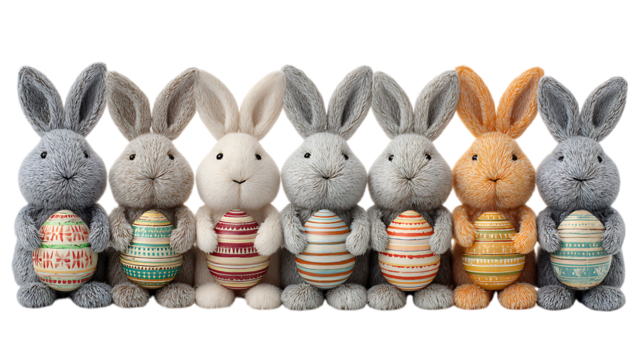 easter bunny in a row isolated on white background