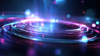 Obraz premium Abstract swirling vortex with blue, purple, and pink neon light trails on dark surface