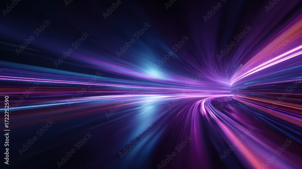 Wall mural abstract light trails create a dynamic tunnel effect with vibrant pink and blue hues